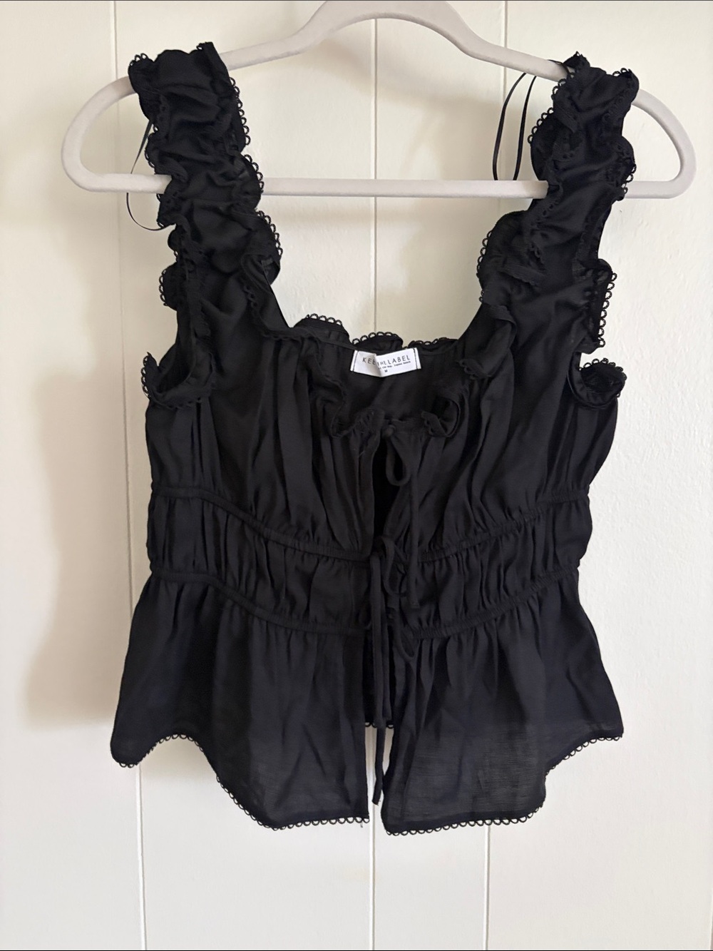 Kori Ruffled Tie-Front Black Camisole